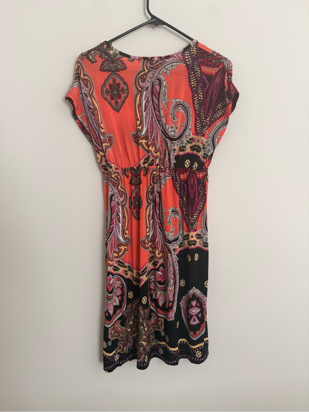 5th & Love Boho Paisley Faux Wrap Midi Dress Coral Pink Black Women’s Large - Picture 6 of 8